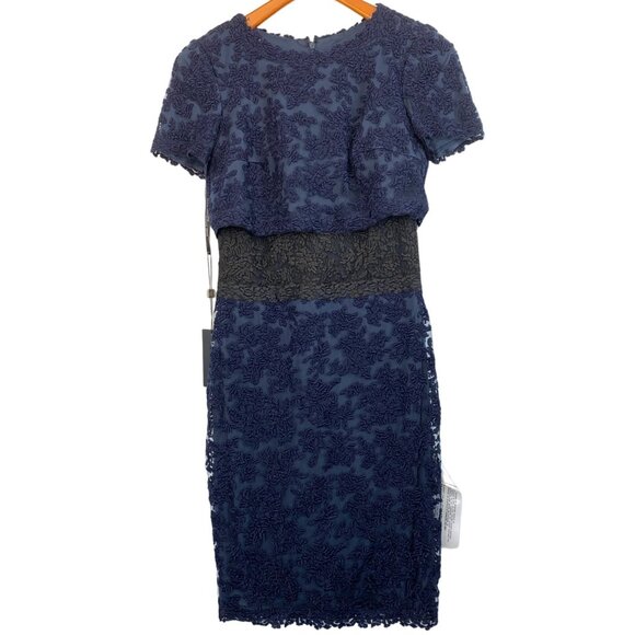 NWT Tadashi Shoji Mesh Lacy Overlay Pencil Dress Size 6 S Stretch RDD10676 - Picture 2 of 16
